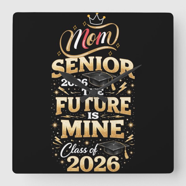 Horloge Carrée Mère fière d'un diplômé de 2026 (Recto)