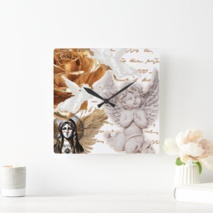 Horloge Carrée Mère Marie Ange Thème Paisible et Luxueux