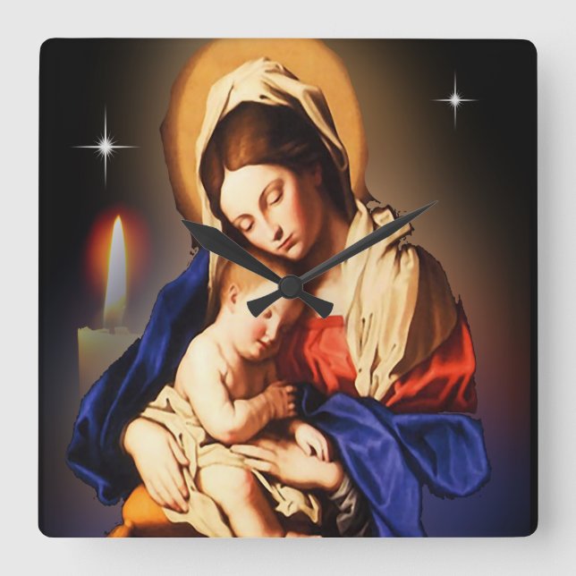 Horloge Carrée Mère Marie et Jésus (Recto)