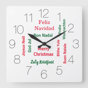 Horloge Carrée Merry Christmas different languages