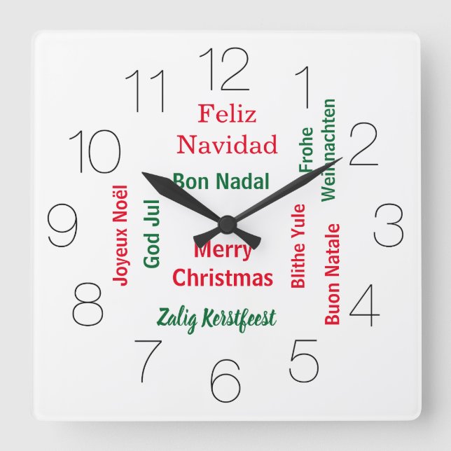 Horloge Carrée Merry Christmas different languages (Recto)