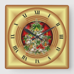 Horloge Carrée Merry Christmas Tree ~ Season’s Greetings ~