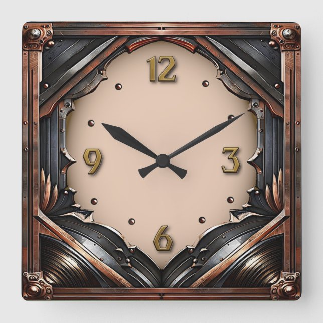 Horloge Carrée Métal Art Déco  (Recto)