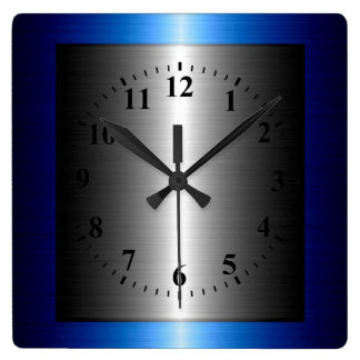 Horloge Carrée Métal en acier inoxydable bleu foncé et argent
