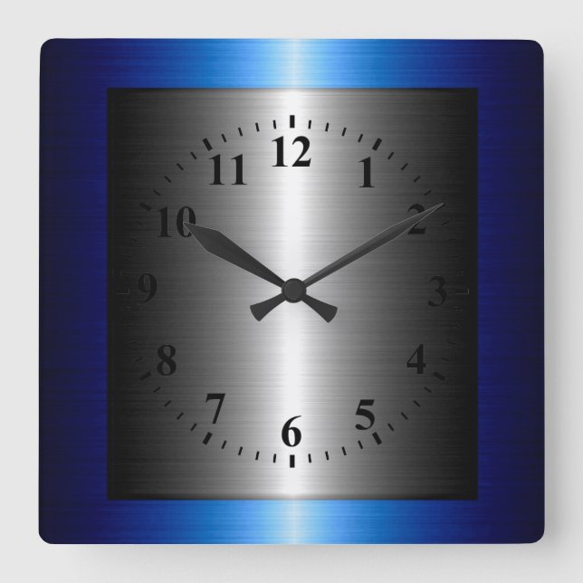 Horloge Carrée Métal en acier inoxydable bleu foncé et argent (Recto)