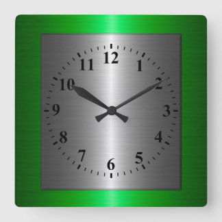 Horloge Carrée Métal en acier inoxydable vert et argent