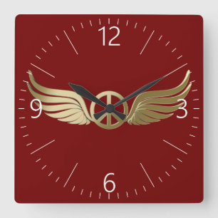 Horloge Carrée Metal look peace symbol with wings