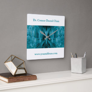 Horloge Carrée Métal Lumineuse Bleu Dents Clinique Dentaire Denti