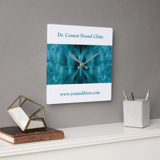 Horloge Carrée Métal Lumineuse Bleu Dents Clinique Dentaire Denti (Bureau)