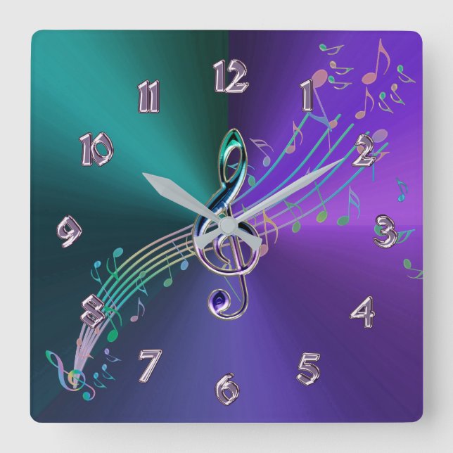 Horloge Carrée Métal Turquoise Violet Avec Verres Musique Clé Hor (Recto)