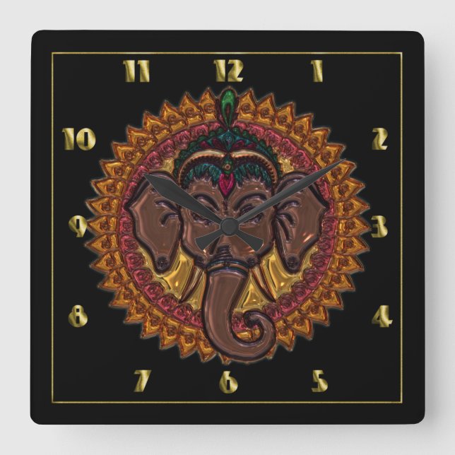 Horloge Carrée Métallisateur éléphant adorable Mandala (Recto)