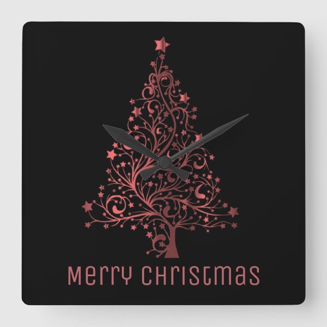 Horloge Carrée Metc Red Stars Christmas Tree Elegant Black (Recto)