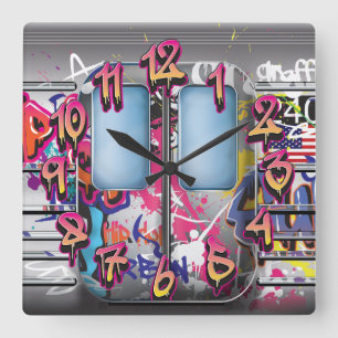 Horloge Carrée Métro de graffiti