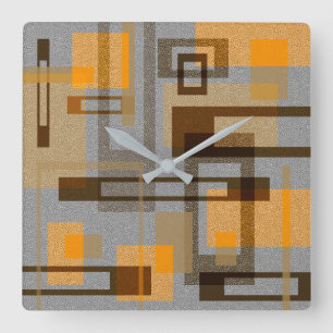 Horloge Carrée Mi-siècle moderne géométrique, gris orange Brown