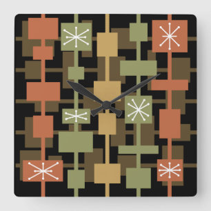 Horloge Carrée Mi-siècle moderne noir multicolore