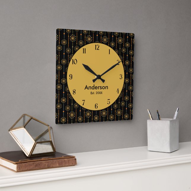 Horloge Carrée Mi-siècle Starburst Strier Couleurs personnalisées (Bureau)