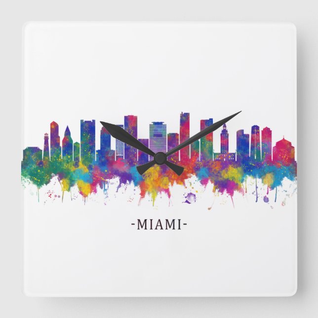 Horloge Carrée Miami Florida Skyline (Recto)