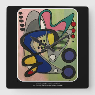 Horloge Carrée 'Mid-Century Mod Abstract, Astro Picnic' painting