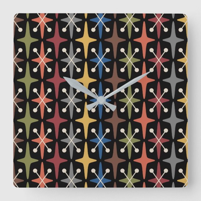 Horloge Carrée Mid Century Modern Starburst Pattern (Recto)