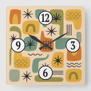 Horloge Carrée Mid Century Moderne Été Starburst Motif magique