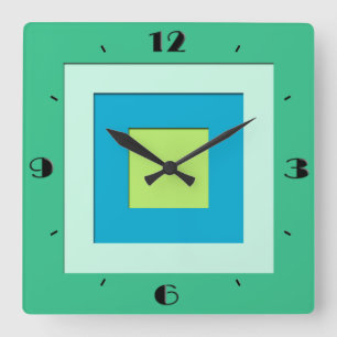 Horloge Carrée Midcentury layered squares - jade green