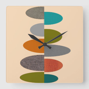 Horloge Carrée Midcentury Modern Clock Half Ovals 4