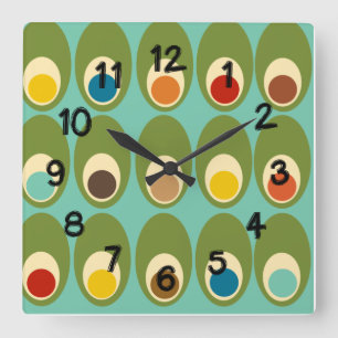 Horloge Carrée Midcentury Modern Eggs Square Wall Clock