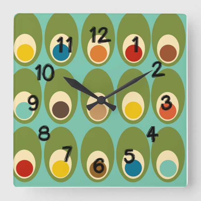 Horloge Carrée Midcentury Modern Eggs Square Wall Clock (Recto)