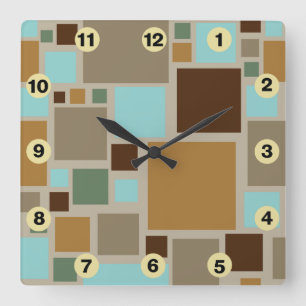 Horloge Carrée Midcentury Modern Squares Pattern