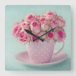 Horloge Carrée mignon, girly, shabby, chic, vintage, roses, rose,
