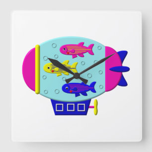 Horloge Carrée Mignon poisson zèbre dans un zeppelin