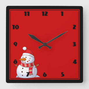 Horloge Carrée Mignonne bonhomme de neige de Noël