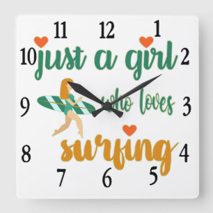 Horloge Carrée Mignonne citation estivale Juste une fille qui aim