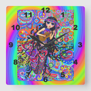 Horloge Carrée Mignonne Psychédélique Hippie Mermaid Girl Chick G
