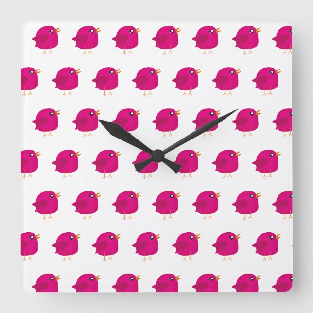 Horloge Carrée Mignons oiseaux pour enfants   (Recto)