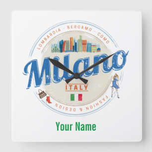 Horloge Carrée Milan Skyline Italie Vintage Mode Lombardie