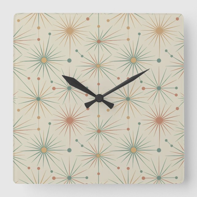 Horloge Carrée Milieu du siècle  Éclatement d'étoile atomique Mod (Recto)