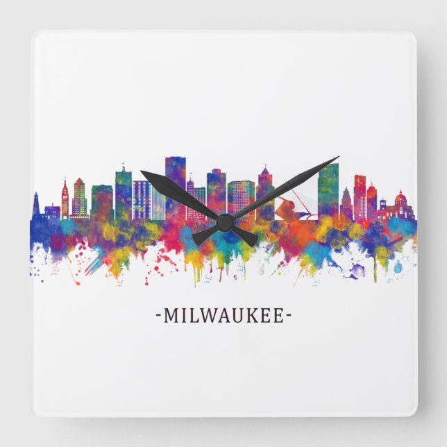 Horloge Carrée Milwaukee Wisconsin Skyline (Recto)