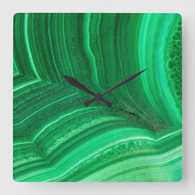 Horloge Carrée Minéral de Malachite vert brillant (Recto)
