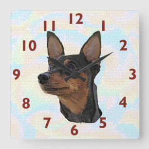 Horloge Carrée Miniature de Pinscher Art Wall Clock