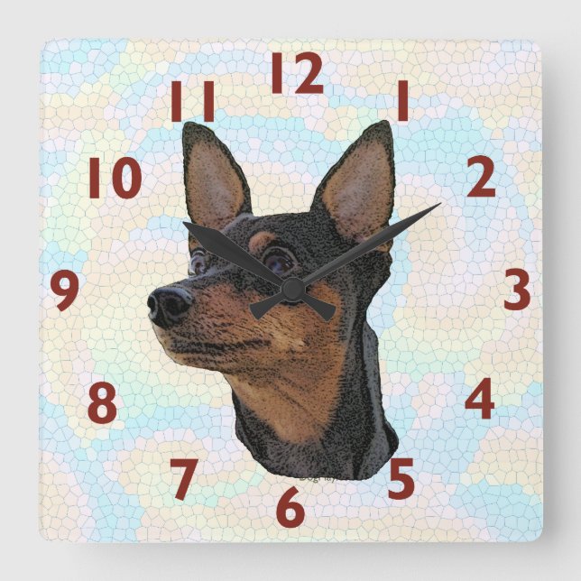 Horloge Carrée Miniature de Pinscher Art Wall Clock (Recto)
