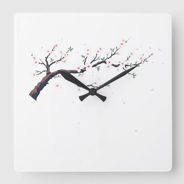 Horloge Carrée Minimal Japanese Tree Branch Wall Clock (Recto)