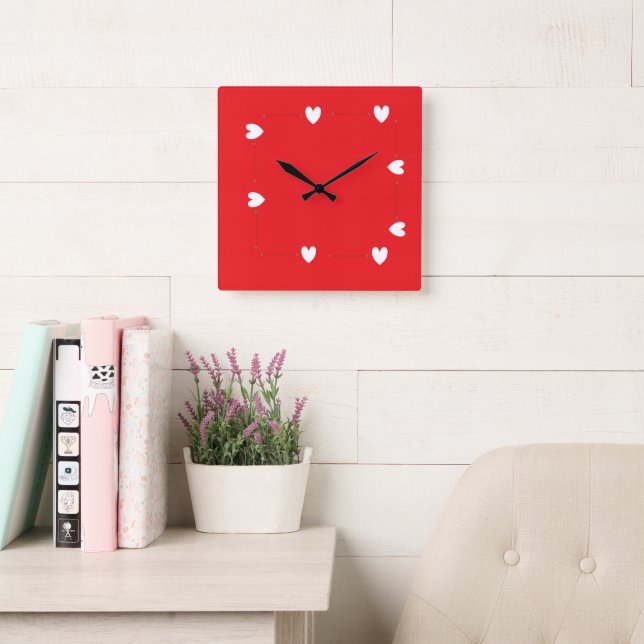 Horloge Carrée Minimal Red Heart Wall Clock – Modern Love Decor (Salle de lecture)