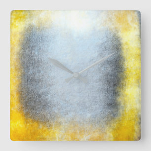 Horloge Carrée Minimalisme Grungy Peinture Abstrait gris jaune