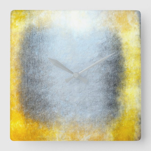 Horloge Carrée Minimalisme Grungy Peinture Abstrait gris jaune (Recto)