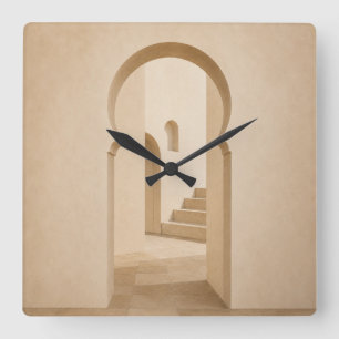 Horloge Carrée Minimalist Moroccan Arch Wall Clock Neutral Riad