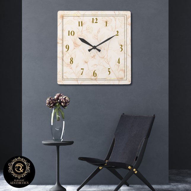 Horloge Carrée Minimalist Neutral Wildflower Wall Clock (Créateur téléchargé)