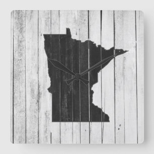 Horloge Carrée Minnesota Rustic Black and White Wood Panel Farm