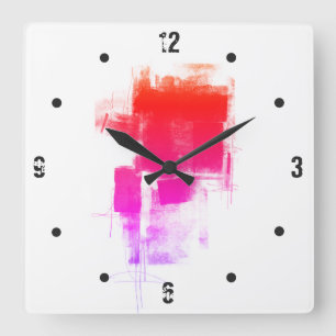 Horloge Carrée Minuscule purple pink red abstract
