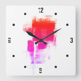 Horloge Carrée Minuscule purple pink red abstract